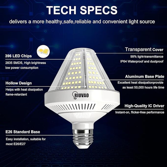 700W Equivalent Led Corn Light Bulb, 10500 Lumen e26/e39 Light Bulbs 70W 5000K Daylight White, Ind.-Grade 2-Pack Large Area Lighting for Indoor/Outdoor Garage, Warehouse, Yard, Commercial Spaces
