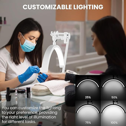 3000 Lm Adjustable LED Half Moon Light with Clamp & Task Lamp - Bright, Dimmable Lighting for Office, Crafts, Nails &Salon, Remote Control (CCT,White)