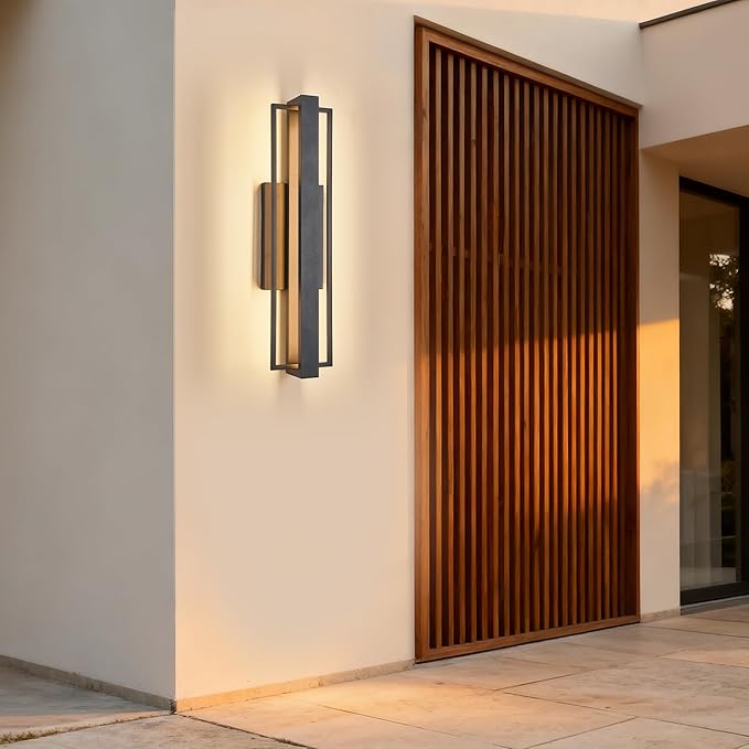 23-inch Modern Large Outdoor Waterproof LED Wall Light,Concealed Lighting Design,IP65 25W 3000K, ADA Compliant,Outdoor Lantern Lights for Porch,Patio,Living Room,Garage,Commercial Plaza