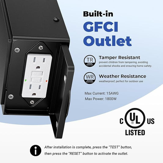 Outdoor Wall Light Fixtures with GFCI Outlet, Black 2-Pack Dusk to Dawn Outside Lighting Fixture, Waterproof Anti-Rust Exterior Lights Fixtures, Porch Light for Front Door, Garage, Backyard