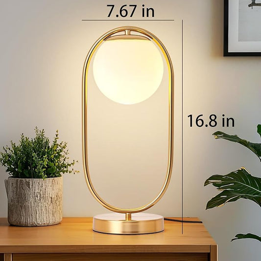 Mid Century Modern Table lamp Boho Vintage Glass Globe Table lamp with Led for Bedroom Bedside Night Light Farmhouse Retro Desk lamp