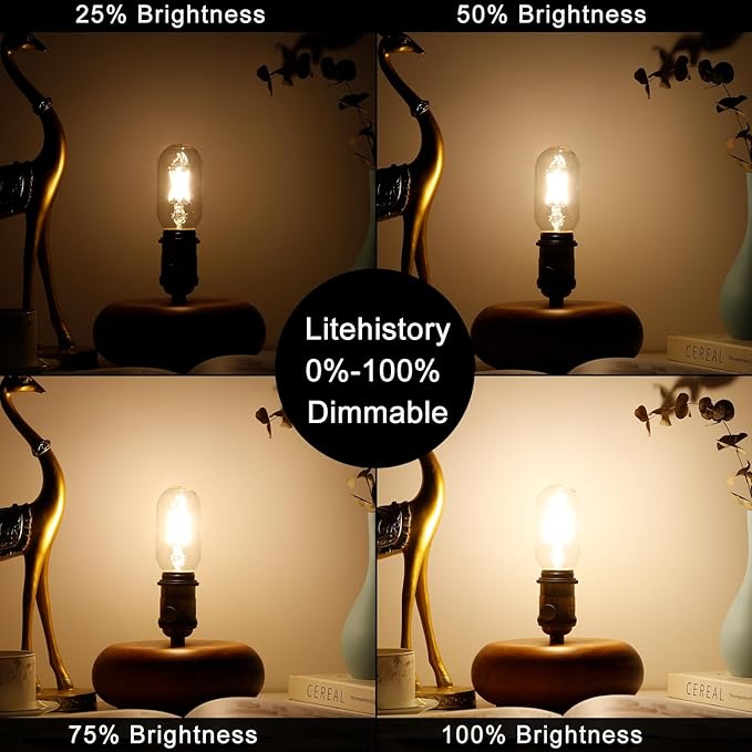 LiteHistory T14 T45 LED Bulb,6W E26 LED Bulb Dimmable Equivalent E26 Bulb 60 Watt,Warm White 3000K E26 Edison Bulb,AC120V,600lm,CRI85,Clear Glass,Tubular Light Bulb,ETL Listed,Pack of 6