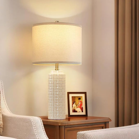 Luvkczc 24.8" Modern Ceramic Bedside Lamp Set of 2, Color Temperature&Bulbs Included - Farmhouse Nightstand Lamps for Living Room Bedroom End Table Office Entryway