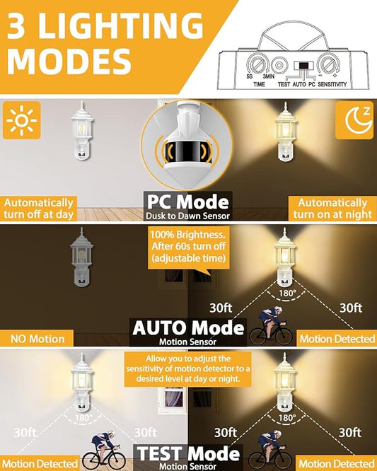 Redluck Motion Sensor Outdoor Lights, 16 inch Dusk to Dawn Outside Porch Lights, Waterproof Anti-Rust Aluminum Outdoor Wall Lights Exterior Lighting Fixtures for House, Garage, Front Door, White