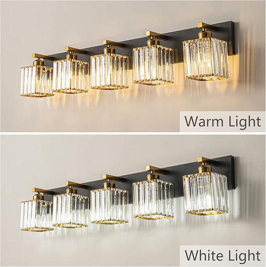 Modern Bathroom Vanity Light 5-Lights Black Gold Crystal Bathroom Wall Light Vanity Light Fixtures๏ผ36.22-inch Modern Minimalist Design