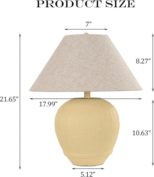 Farmhouse Ceramic Table Lamp, 21" Rustic Table Lamp with Linen Shade, 3-Way Dimmable Bedside Nightstand Lamps for Bedroom, Living Room, E26 Socket, Cream