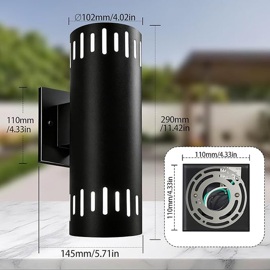 Outdoor Wall Lights Stainless Steel, 23W 3000K Integrated LED Cylinder Up Down Wall Sconces, 1300LM Warm White Exterior Lightiing IP65 Waterproof Light Fixture for House, Porch, 2 Pack Black