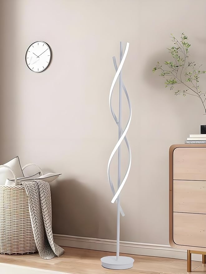 NKU Unique Spiral Floor Lamp 3 Color Dimmable with Remote, 63in Modern Creative White Standing Tall Lamp for Living Room Bedroom Office