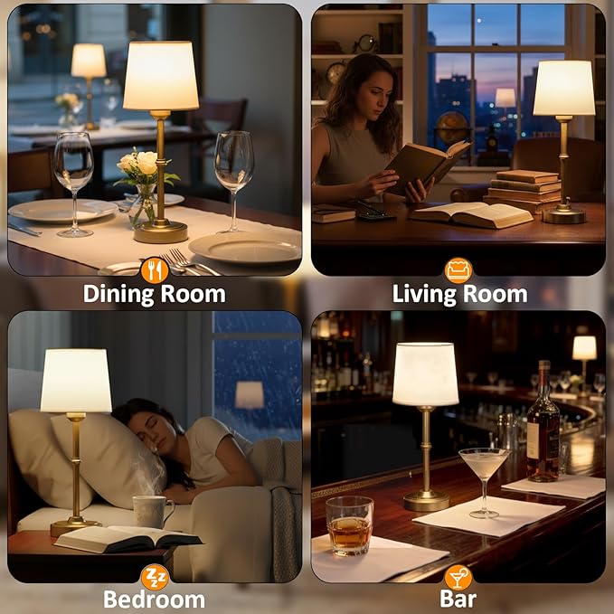 Small Bedside Table lamp for Bedroom, Cordless LED Desk Lamp with Fabric Shade, 6000mAh Rechargeable Battery Operated Lighting, 3000K Warm Ambient Light for Living Room/Restaurant/Bar/Nightstand