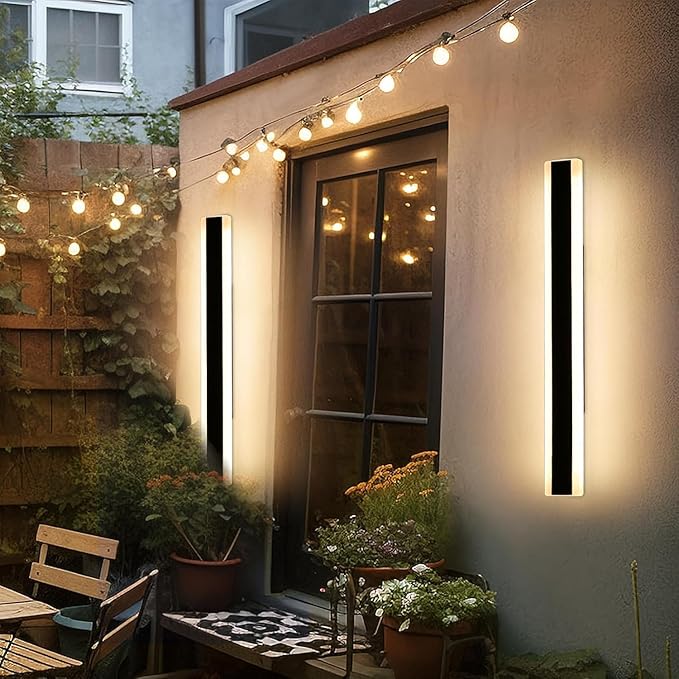 2 Pack Modern Outdoor Wall Sconce, 31.4inch LED Wall Light Fixture, IP65 Waterproof, 31W, Warm White 3000K, Black Minimalist Exterior Lights for House, Porch, Patio, Garage, Garden