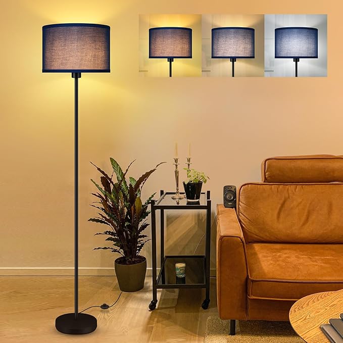BoostArea Floor Lamp Blue, Standing Lamp, Small Floor Lamps for Living Room, Simple LED Tall Lamp with Lampshade, On/Off Foot Switch, Corner Pole Lamps for Bedroom/Office/Kids' Room(Without Bulb)