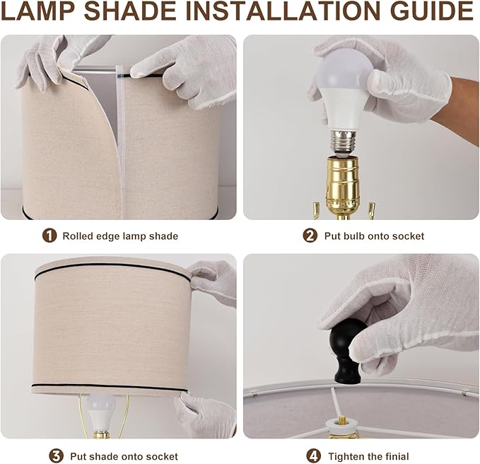 Lamps for Living Room Lamp Set 2 Bedroom Lamps Modern Metal Industrial Design Night Light with USB Port,Linen Lampshade,Bulb,Black