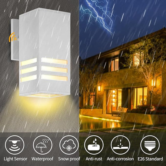 Dusk to Dawn Outdoor Wall Lamp, Exterior Light Fixture - ETL Listed, Aluminum Anti-Rust Waterproof Wall Mount Rectangular Design β Up/Down Photocell Outdoor Lighting for Porch, Garage or Patio