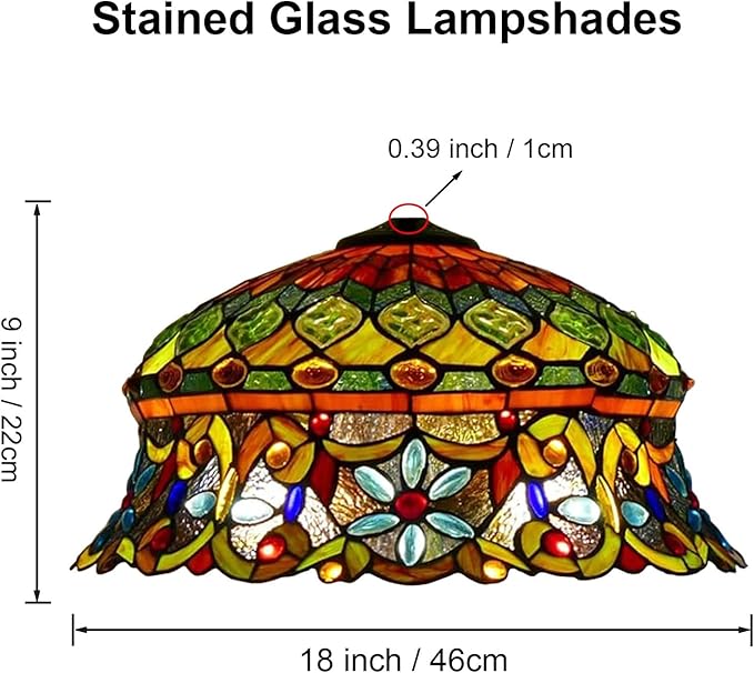 18-Inch Large Tiffany Lamp Shade Replacement, Only Vintage Stained Glass Rose Peacock Hat Lampshades fit for Table Lamps Floor Lamps Desk Bedside Reading Lighting,Hat