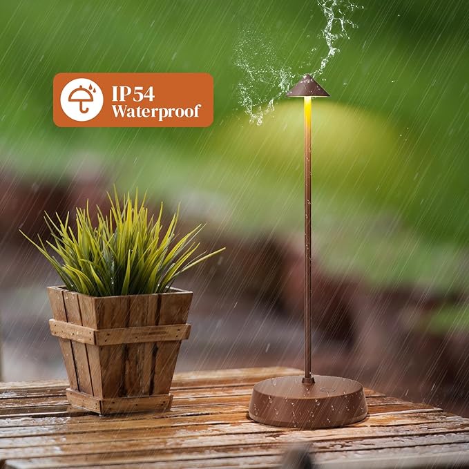 Cordless Table Lamp Rechargeable, Battery Operated 6000mAh Desk Lamp Touch Dimmable Lamp Outdoor Waterproof Portable Wireless Table Light, Small Table Lamp for Restaurant Bar/Outdoor (Brown)
