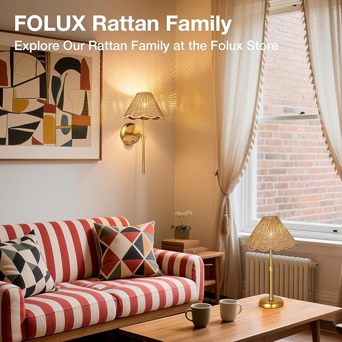 Cordless Boho Rattan Table lamp, 5200-mAh Rechargeable Battery, 3-level Brightness Dimmable, Build-in Integrated LED 320 Lumen Max, Rattan Shade, for Bedside Restaurant Resort Hotel Dining Table