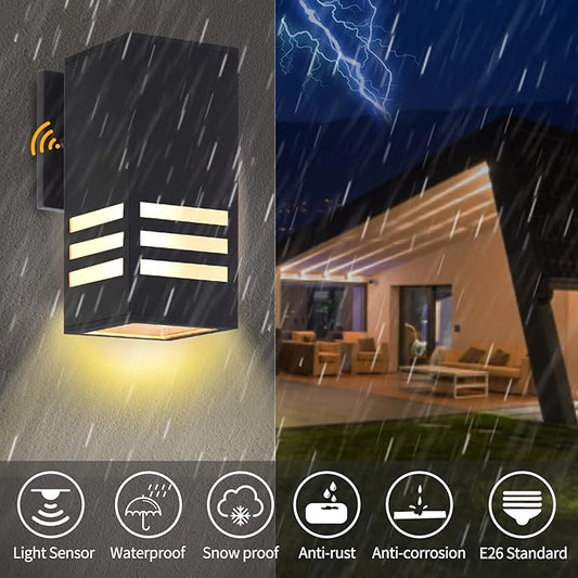 Dusk to Dawn Outdoor Wall Lantern, Exterior Lighting - ETL Listed, Aluminum Anti-Rust Waterproof Wall Mount Rectangular Design – Up/Down Photocell Outdoor Lighting for Porch, Garage or Patio