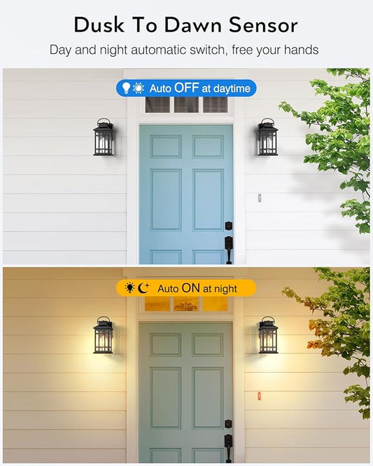Porch Lights Outdoor, 2 Packs Dawn to Dusk Outside Light Fixture, Aluminum Patio Light Fixture with Seeded Glass, Outdoor Sconce Lights for Garden, Exterior Wall Lantern Wall Mount for Garage