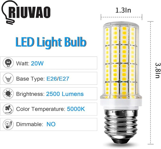 LED Light Bulb 200W Equivalent 2500 Lumen Super Bright 5000K Daylight White 20W Led Bulb E26/E27 Medium Base for Home Garage Warehouse Indoor Outdoor Led Corn Light Bulb Pack of 6
