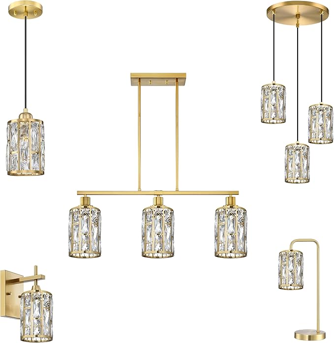 Doraimi Lighting 4 Pack Crystal Metal Pendant Ceiling Chandelier Wall Sconce Lamp Replacement Covers Shade Fixture Gold Finish,1.66" Fitter Size,7.1" high*5.3" Diameter