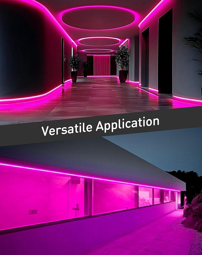 Shine Decor LED Rope Lights AC 120V, Connectable & Cuttable Dotless 120LEDs/M Eco Neon Strip Lighting, ETL IP65 Waterproof & Weather-Resistant for Home Commercial, 8x16mm, Pink, 32.8FT