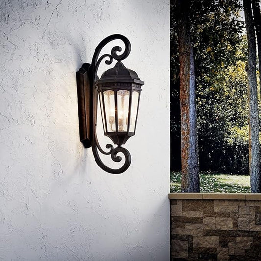 Kichler Courtyard 40.50" 3 Light Outdoor Wall Light with Clear Seeded Glass in Textured Black