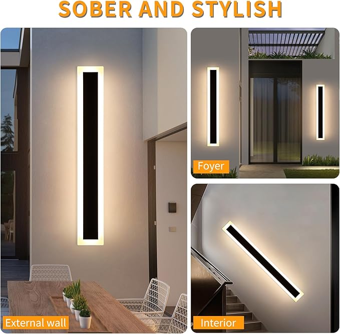 Mikeru Upgraded Widened 2pack 47.2inch Outdoor Wall Light Fixtures, 3000k Exterior Lighting Fixtures Ip65 Waterproof Rust Outdoor Light Hardwire Wall Mount Porch Lights for Garage(Width: 5.5inch)