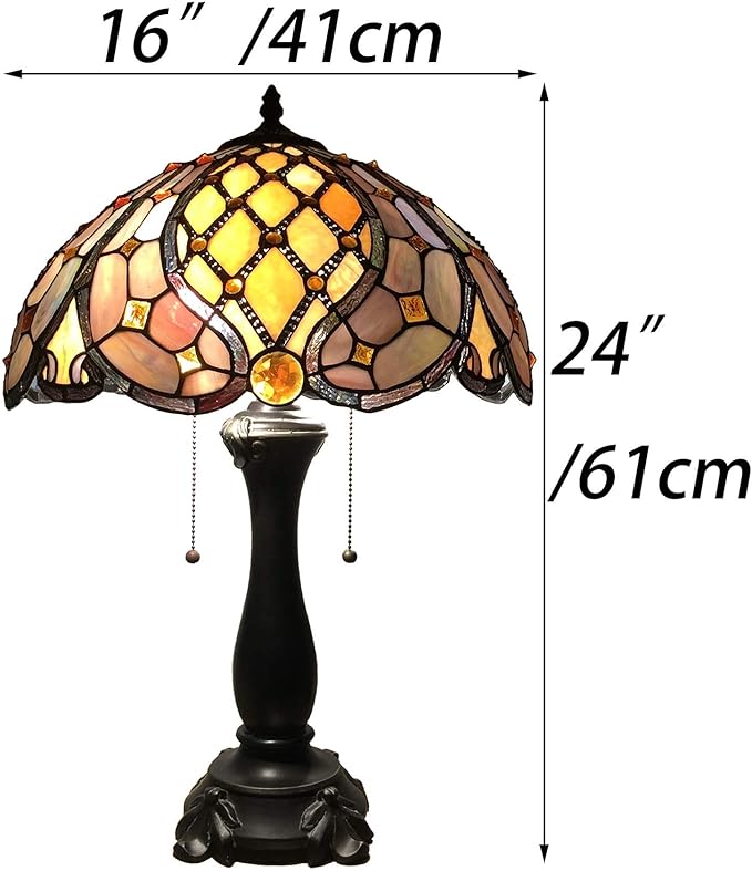 Bieye L10818 Baroque Tiffany Style Stained Glass Table Lamp, Antique Lamp Base for Living Room Bedside Home Decoration, 16 x 24 inches
