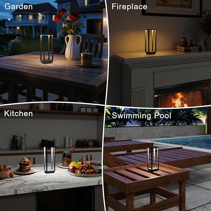 2 Pack Cordless Table Lamp Rechargeable, IP55 Waterproof, 60h Runtime Protable Outdoor Table Lamps, 3 Color Stepless Dimming Battery Powered Table Lamp for Dinner/Restaurant/Bedroom/Cafe
