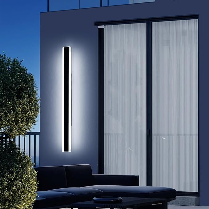 Long Outdoor Wall Light Fixture, 47.2inch Garage Modern Wall Sconce, 6000K Cold White, IP65 Waterproof, White Acrylic, 42W, Minimalist House Exterior Lighting for Patio, Porch, Garden, Fence