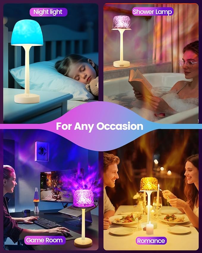 Shower Lamp Waterproof Bathroom Light with 16 Color Ocean Wave Projector, Rechargeable Shower Lights for Inside Shower with Touch & Remote Control, Ocean Waterproof Lamp for Inside Shower/Bathroom