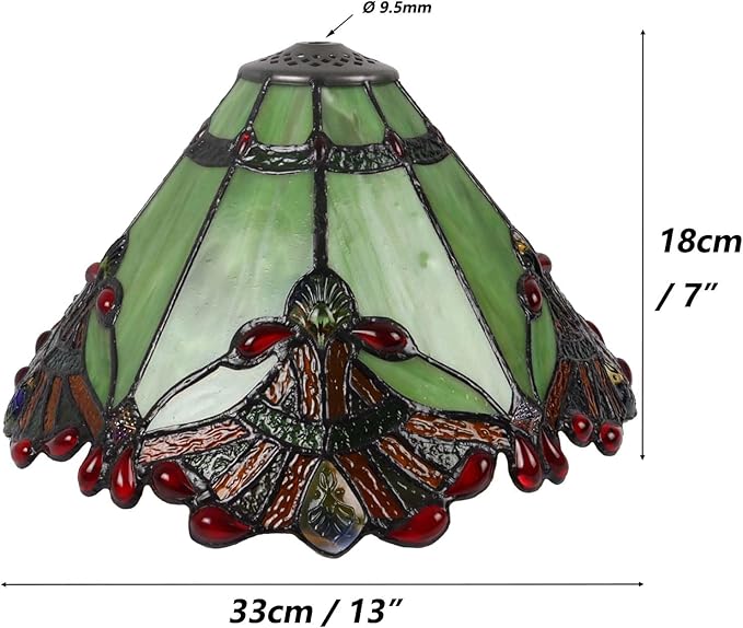 Bieye S10023 Tiffany Style Stained Glass Baroque Lampshade (13-inch Wide Green)