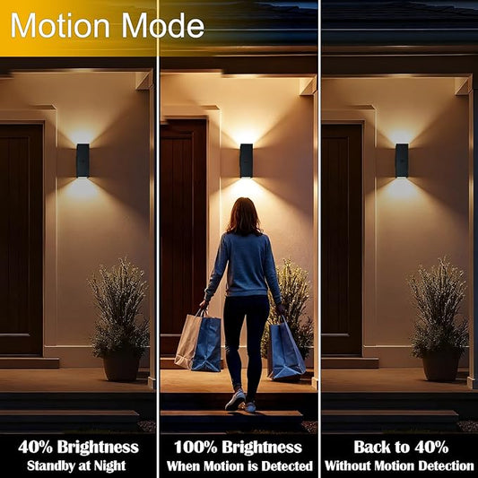 Motion Sensor Outdoor Wall Lights, Dusk to Dawn Porch & Patio Sconce with E26 Dimmable LED Bulbs, Black Aluminum Up & Down Exterior Light Fixtures for Garage, Front Door, ETL Listed