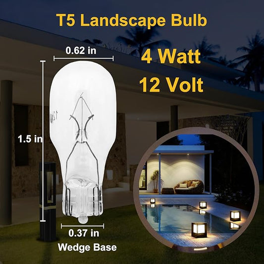 12-Pack Landscape Light Bulbs 4 Watt,12 Volt Low Voltage T5 Light Bulbs for Malibu Appliance Garden Outdoor Lamps Landscape Lights Replacement Parts -2800K Warm White,CRI 85 (Clear)