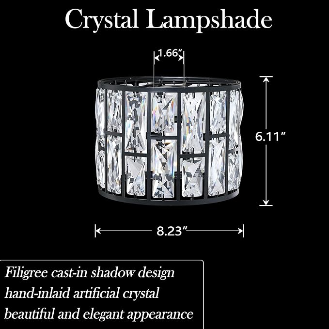 Crystal Metal Pendant Ceiling Chandelier Wall Sconce Lamp Replacement Covers Shade Fixture Black Finish D8.3"*H6.1"