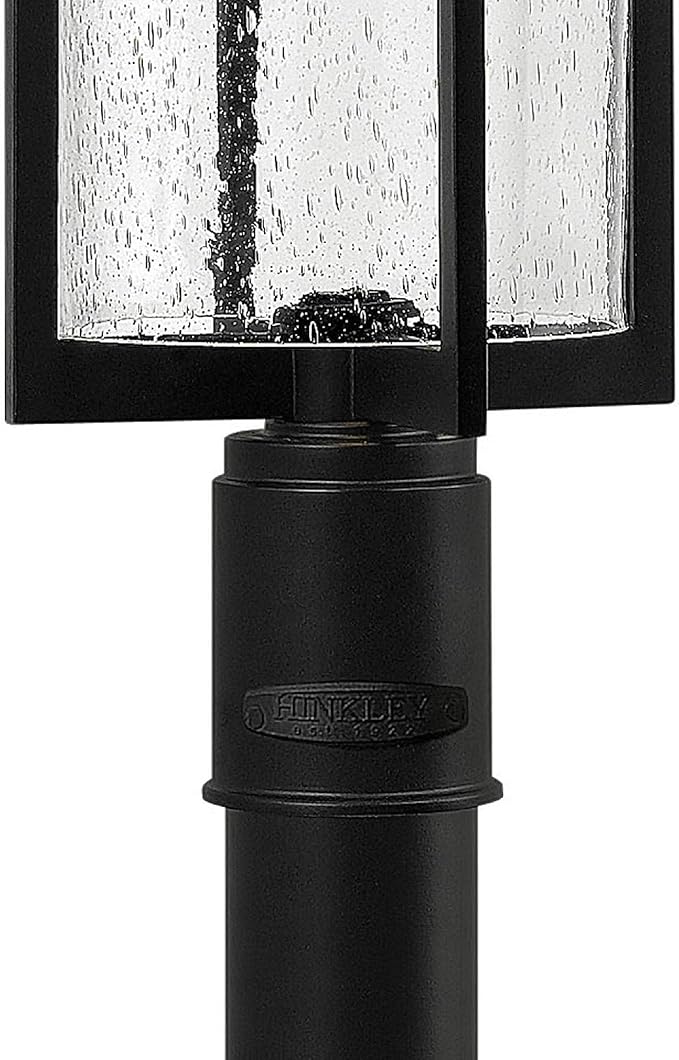 Hinkley Shelter Large Post Top or Pier Mount Outdoor Lantern - Dark Sky, 1-Light, Cylinder, Aluminum, Clear Seedy Glass, Bulb Included - Black Finish