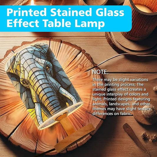 Elephant Table Lamp LED 3-Color Pressed Bedside, Elephant Shade Lamp with Wood Base for Bedroom Living Room Desk Office TL01