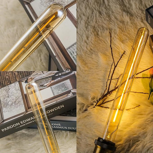 Leools 4-Pack Vintage LED Filament Bulb T300 Dimmable Led Edison Light Bulb 6W(60W Equivalent) 11.8inch Long Tubular Vintage LED Light,Amber Glass,Warm White 2700K,E26 Medium Base
