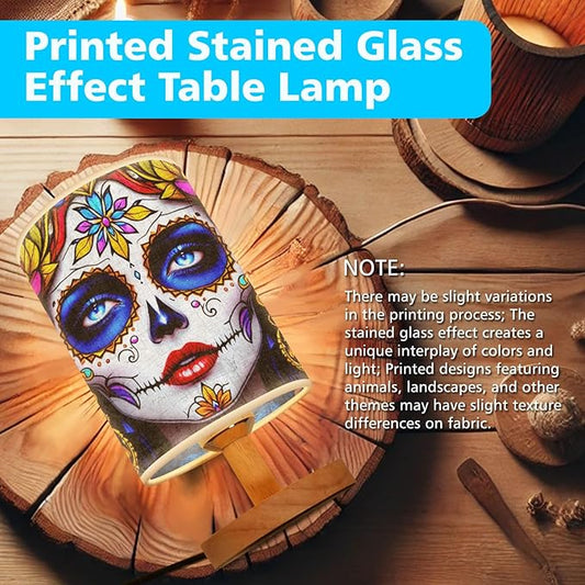 Sugar Girl Table Lamp LED 3-Color Pressed Bedside, Sugar Girl Shade Lamp with Wood Base for Bedroom Living Room Desk Office TL01