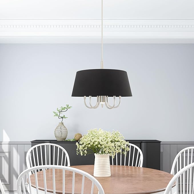 Livex Lighting 51356-91 Belclaire - Six Light Chandelier, Brushed Nickel Finish with Black Fabric Shade