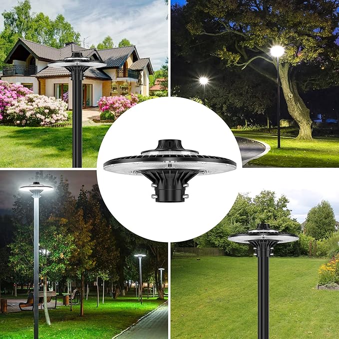 120W LED Post Top Light with Photocell, 16800 lumens 5000K Circular Area Pole Lights, IP65 Waterproof Outdoor Post Light Fixtures for Garden Yard Street Parking Lot Lighting UL Listed, AC100-277V
