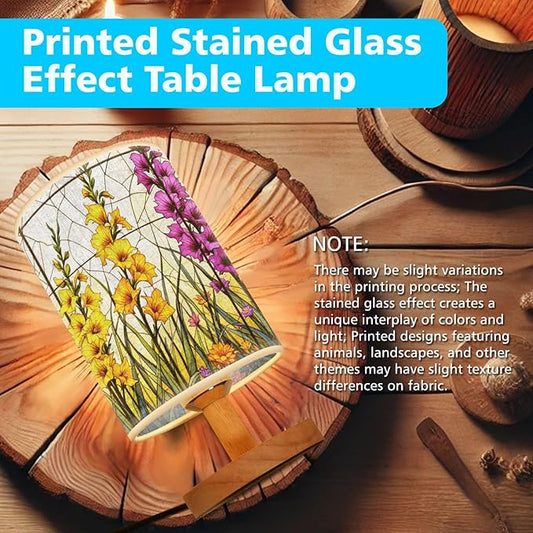 Gladiola Table Lamp LED 3-Color Pressed Bedside, Gladiola Shade Lamp with Wood Base for Bedroom Living Room Desk Office
