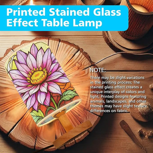 Aster Flower Table Lamp LED 3-Color Pressed Bedside, Aster Flower Shade Lamp with Wood Base for Bedroom Living Room Desk Office TL01