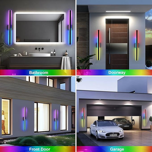 TODOLUZ 2-Pack 40-Inch Outdoor RGB Long Linear Wall Light Fixture, IP65 Waterproof 24W LED Exterior Wall Sconce Lighting with Remote Control for Indoor Party Garage