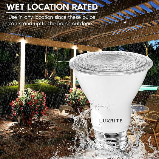 LUXRITE 4 Pack PAR20 LED Bulbs, 50W Equivalent, 3000K Soft White, Dimmable LED Spotlight Bulb, Indoor Outdoor, 7W, 500 Lumens, Wet Rated, E26 Standard Base, UL Listed