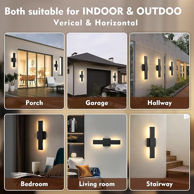 Outdoor Modern LED Wall Light Fixtures, Black Linear Exterior Wall Sconces 20W, Modern Porch Patio Light Fixture Waterproof Outdoor Wall Lights Outside Lights for House Garage Front Door Patio 2pack