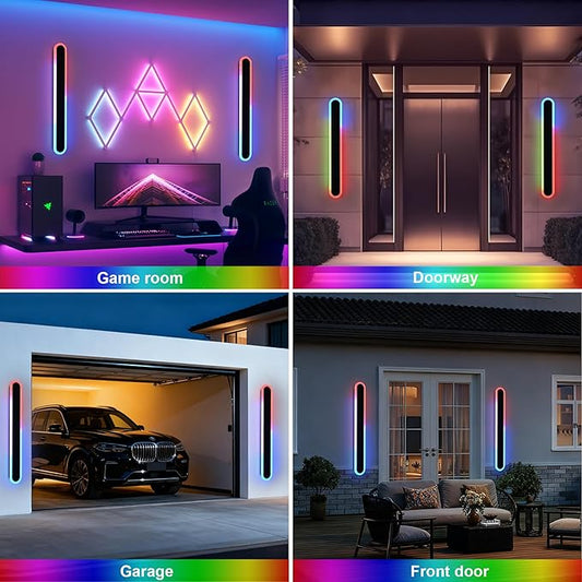 TODOLUZ 2-Pack 40-Inch RGBW Outdoor Wall Lighting Fixtures, IP65 Waterproof 24W LED Linear Dimmable Wall-Mounted Porch Lamp with Remote Control for Front Door Party Garage