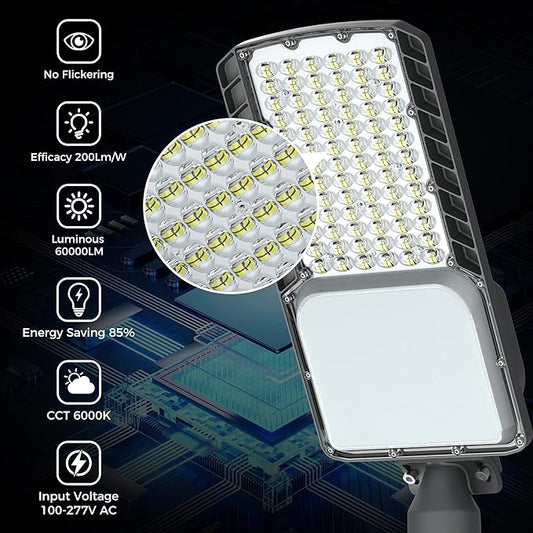 LED Parking Lot Light 300W, 60000LM Dusk to Dawn Street Area Lighting, 6000K IP65 Waterproof Commercial Lights for Parking Lot,10 Years Lifespan for Parking Gym, Driveways, 6 Pack