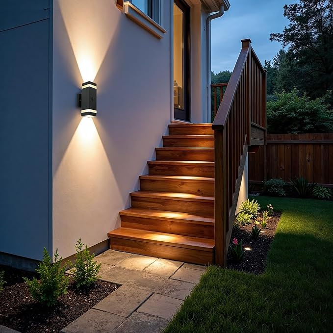 2 Pack Motion Sensor Outdoor Lights, Dusk to Dawn Waterproof Wall Sconce with GU10 LED Bulbs, Black Aluminum Up & Down Porch Light Fixtures for House Garden Garage,ETL Listed