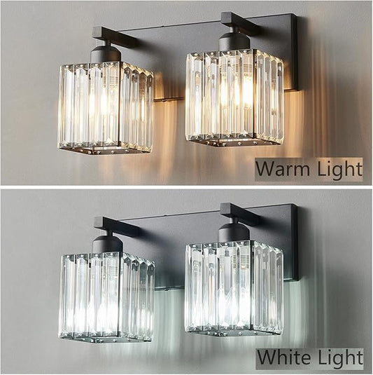 Modern Bathroom Vanity Light 2-Lights Black Crystal Bathroom Wall Light Vanity Light FixturesοΌ12.59-inch Modern Minimalist Design